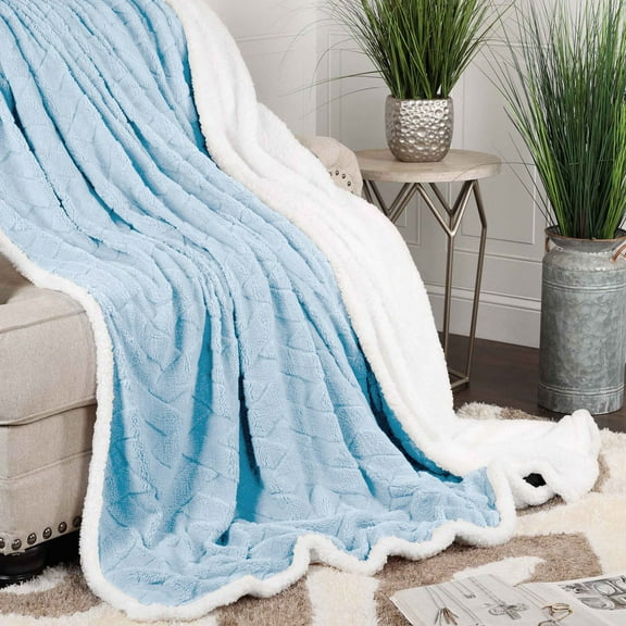 Superior Nuuk Fleece Reversible Lattice Blanket, Throw, Light Blue
