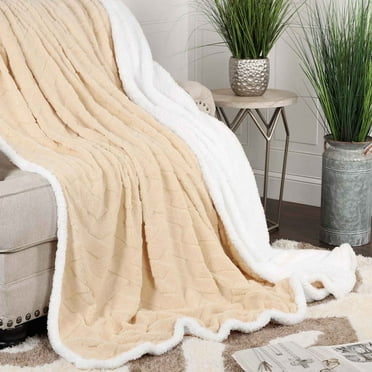 Superior Nuuk Fleece Reversible Lattice Blanket, Throw XL, Cream