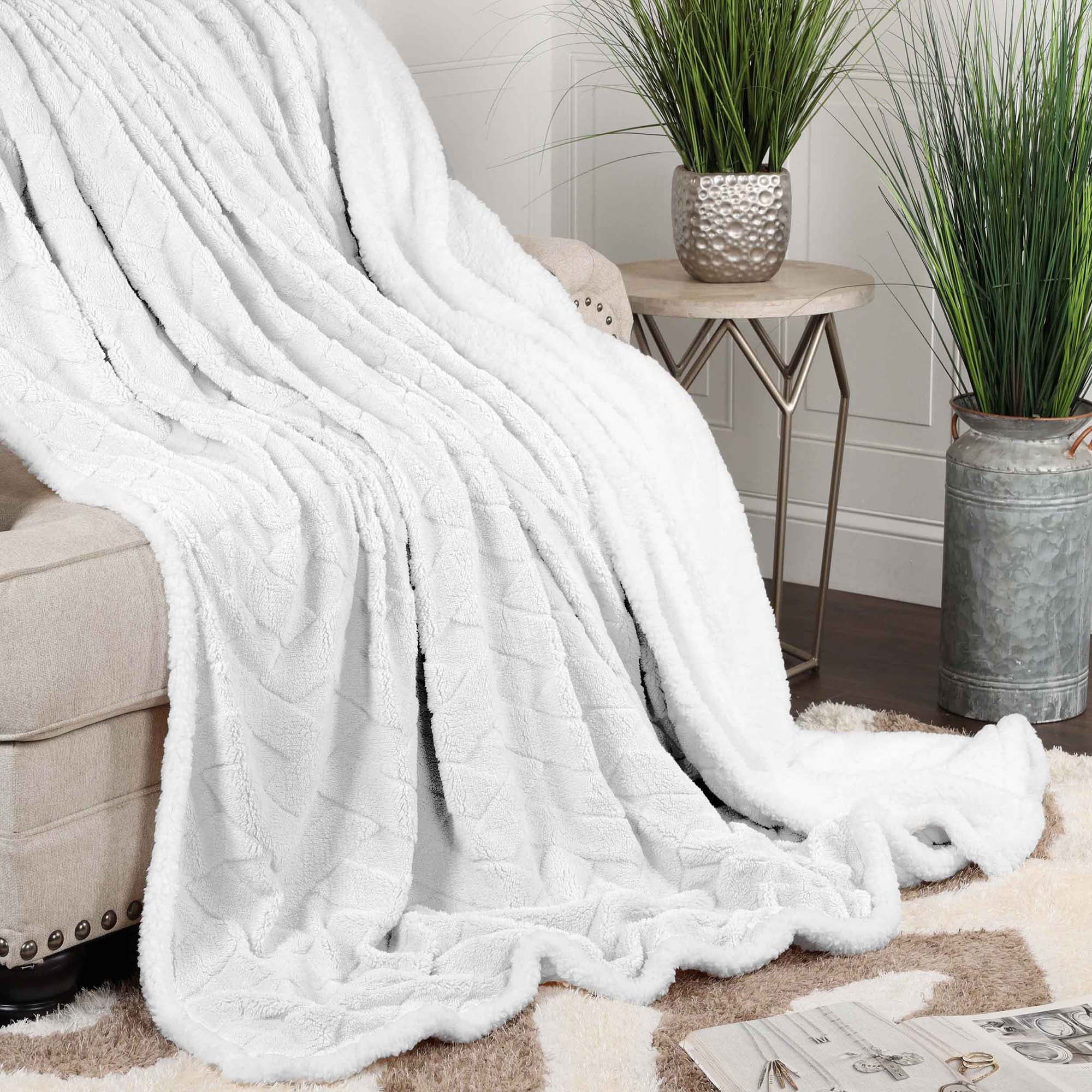 Superior Nuuk Fleece Reversible Lattice Blanket Throw XL White