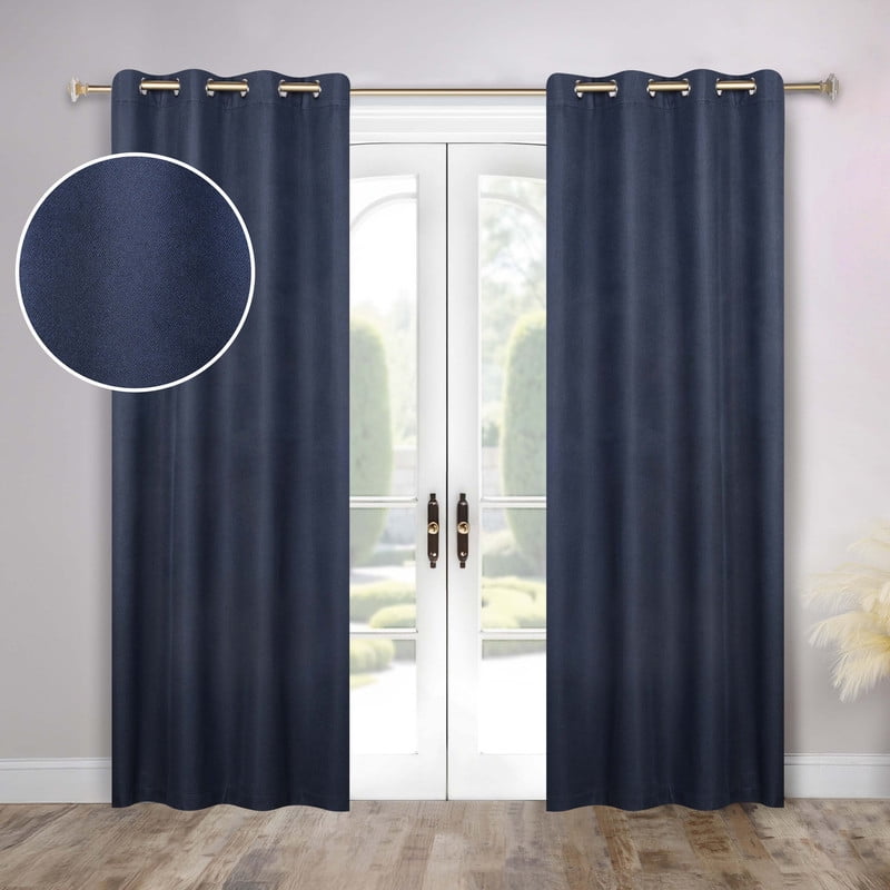 Superior Nyan 100% Blackout Curtains Set of 2, Grommet Header Curtain Panel Pair, Navy Blue, 52"W x 108"L