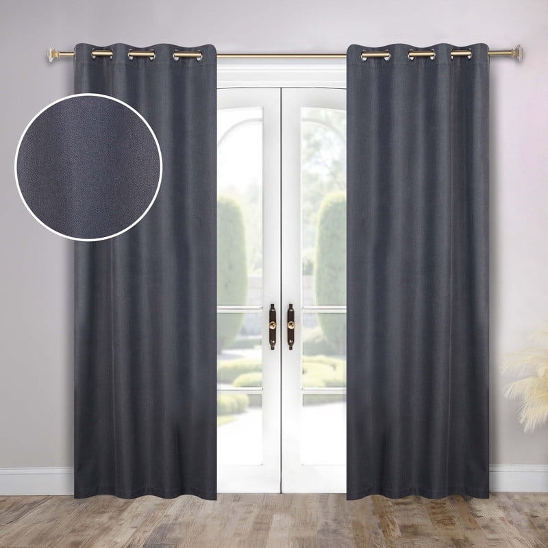 Superior Nyan 100% Blackout Curtains Set of 2, Grommet Header Curtain Panel Pair, Charcoal, 52"W x 96"L
