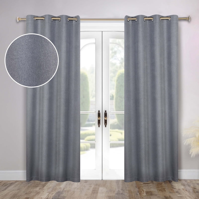Superior Nyan 100% Blackout Curtains Set of 2, Grommet Header Curtain Panel Pair, Grey, 52"W x 96"L