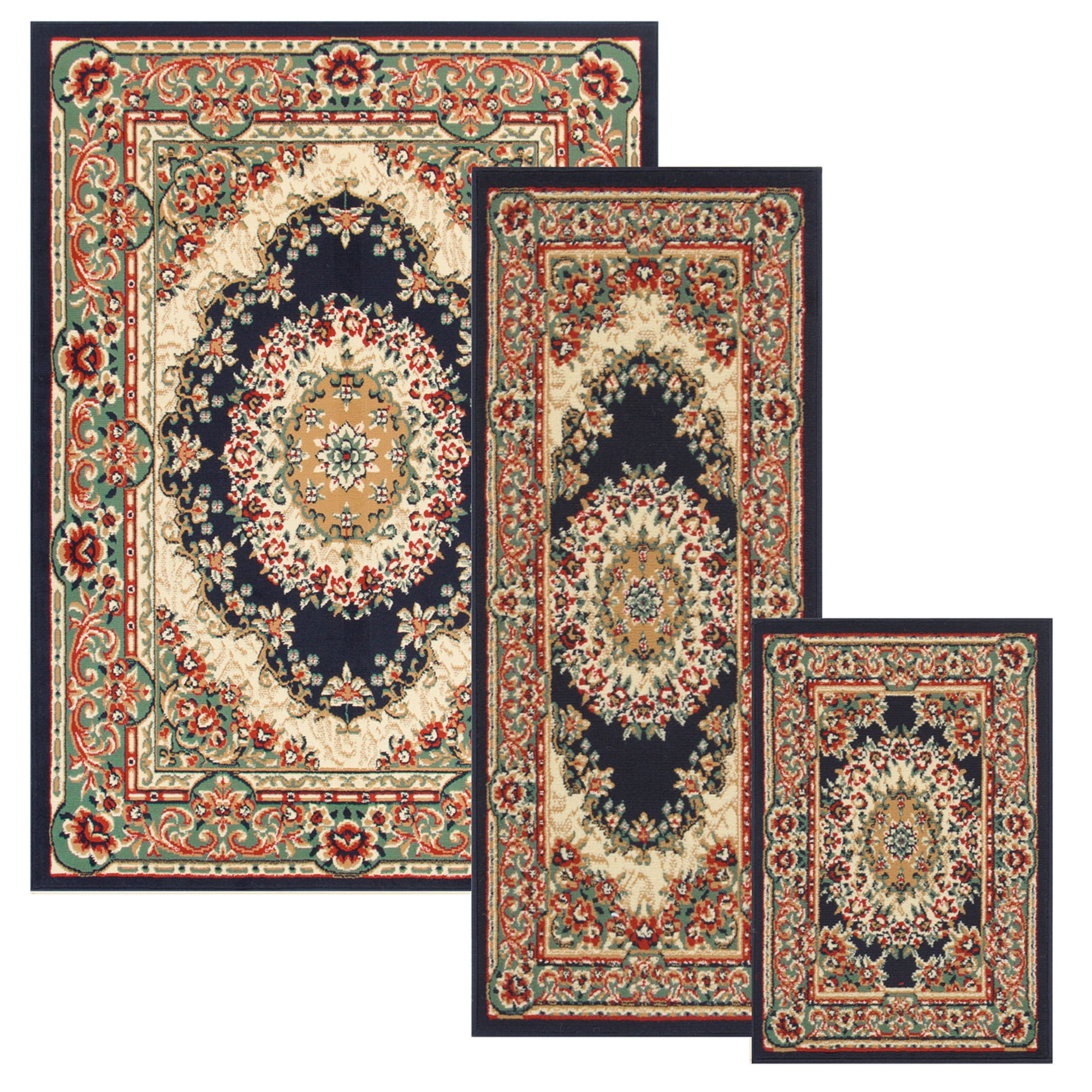 Superior Ophrys 3-Piece Living Room Indoor Area Rug Set, Midnight Blue ...