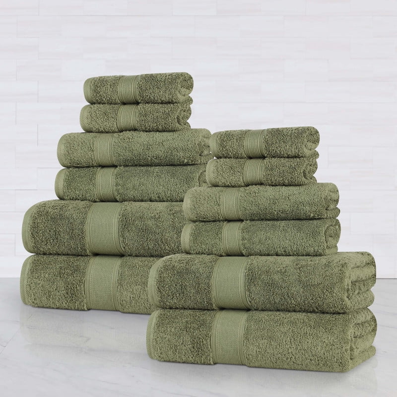 Superior Oregon Organic Cotton Solid 12-Piece Towel Set, Forest Green