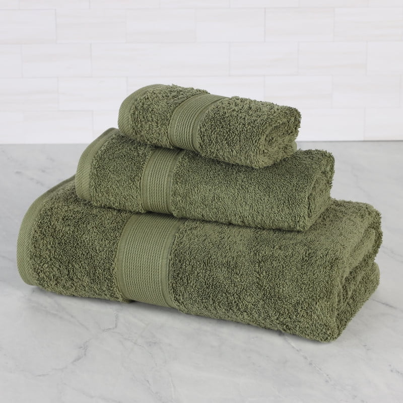 Superior Oregon Organic Cotton 3 Piece Towel Set, Soft Medium Weight Towels, Forest Green