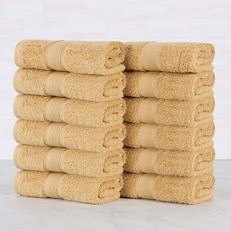 Superior Oregon Organic Cotton Solid Face Towel/Washcloth, Set of 12, Gold