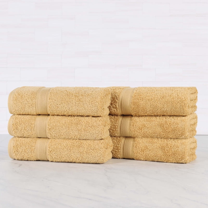 Superior Oregon Organic Cotton 6 Piece Hand Towel Set, Soft Medium Weight Towels, Gold