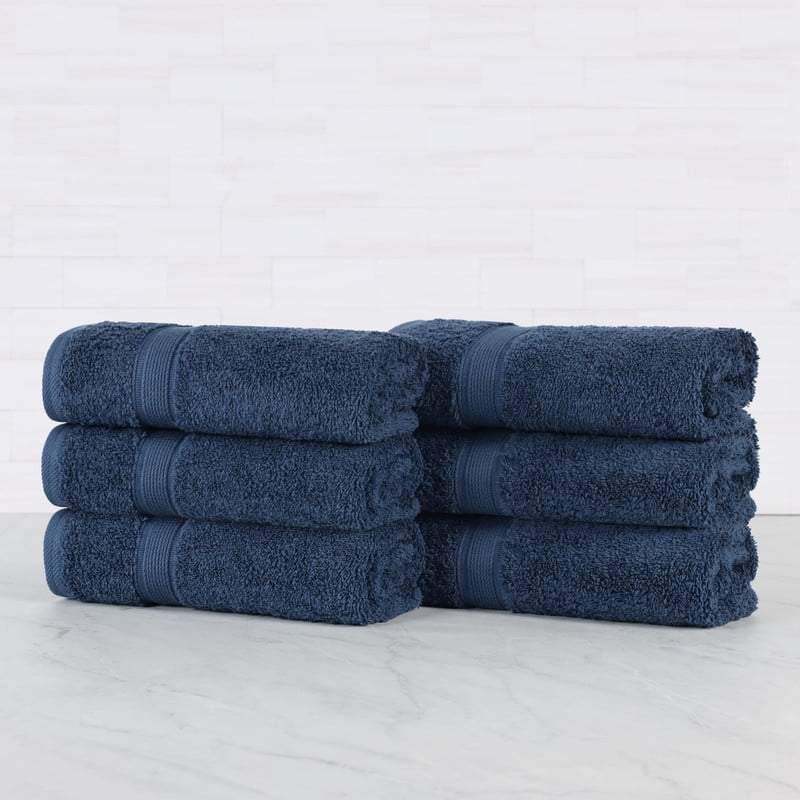 Superior Oregon Organic Cotton 6 Piece Hand Towel Set, Soft Medium Weight Towels, Navy Blue