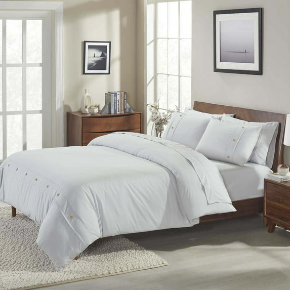 Superior Gina Organic Cotton Duvet Cover Set, Full/Queen, Silver