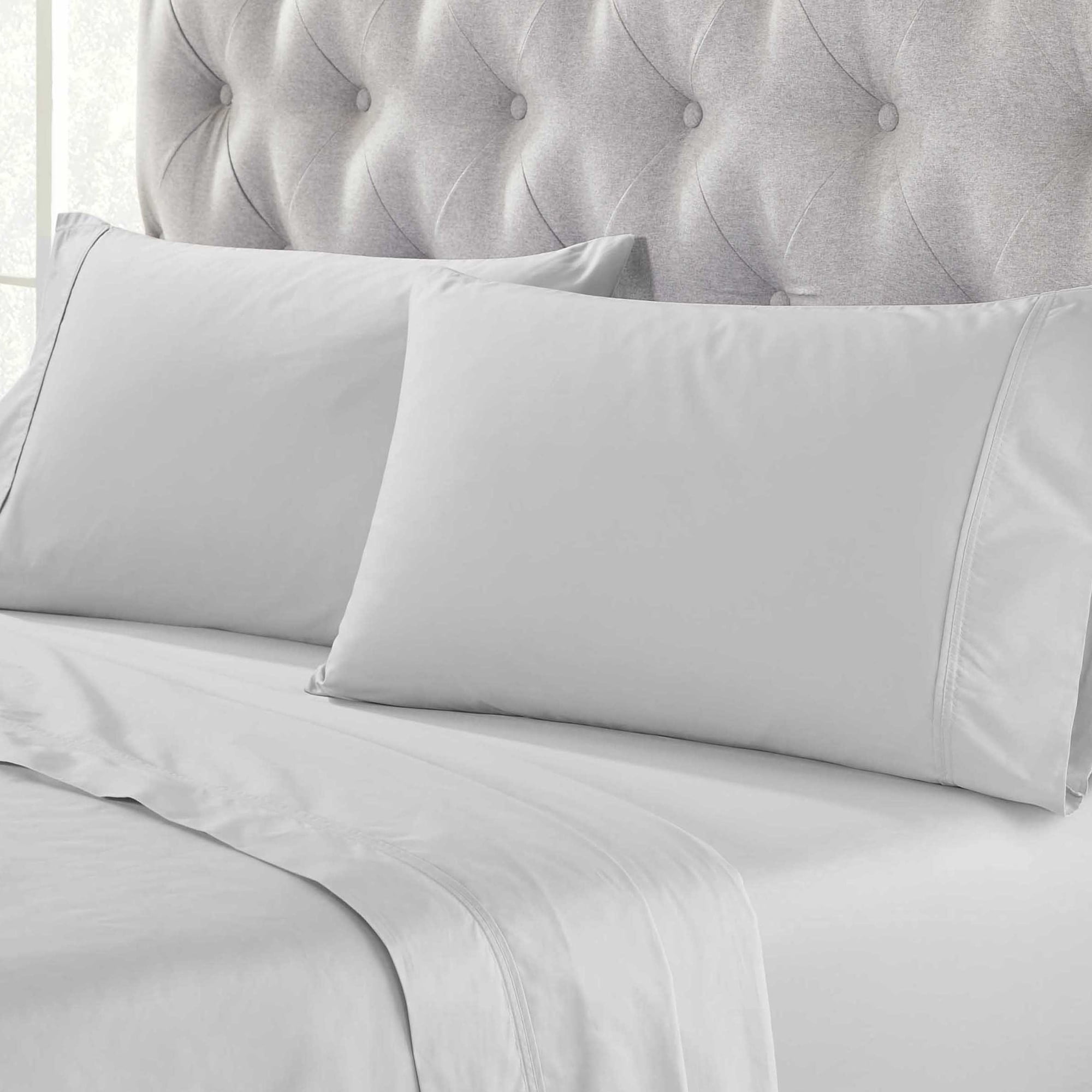 Silver Organic Cotton Percale Standard Pillowcases with Decorative Buttons