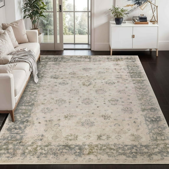 Superior Oriental Vintage Abstract Floral Traditional Indoor Area Rug, Beige, 4' x 6'