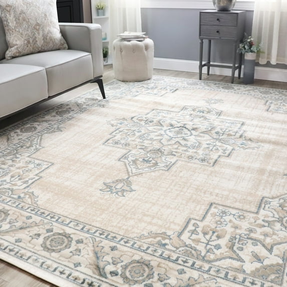 Superior Oriental Vintage Medallion Indoor Area Rug, Beige, 5' x 8'