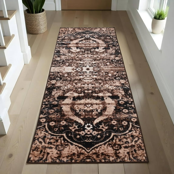 Superior Oswell Medallion Indoor Outdoor Runner Rug, 2' 7" x 8', Chocolate