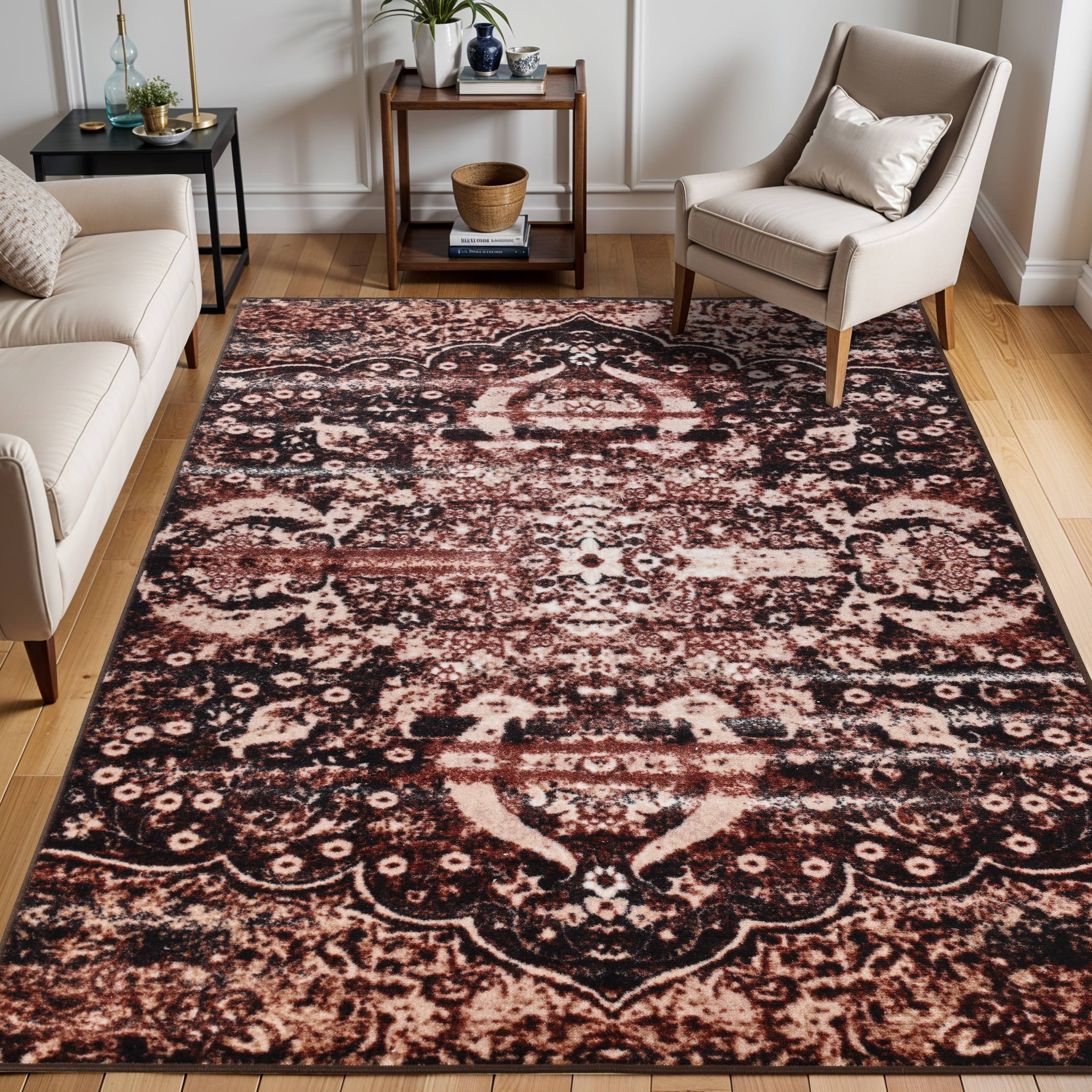 Superior Oswell Medallion Indoor Outdoor Area Rug, 4' x 6', Chocolate