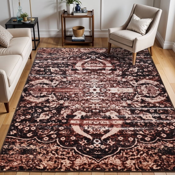Superior Oswell Medallion Indoor Outdoor Area Rug, 4' x 6', Chocolate