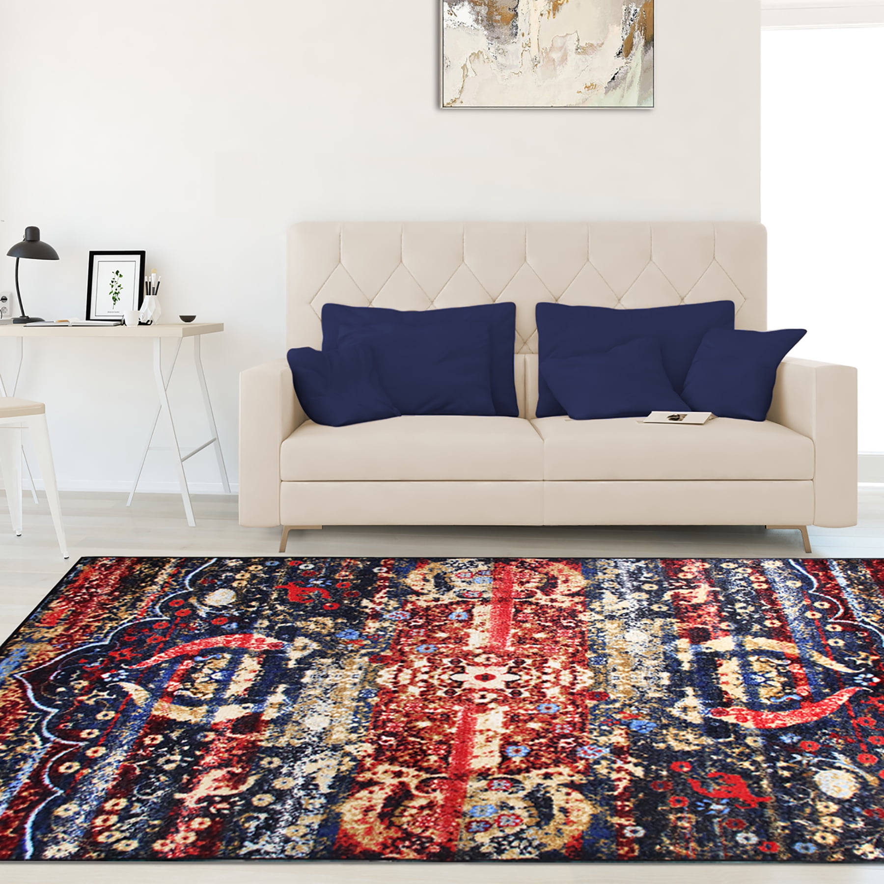 Multicolor Medallion Low Pile Washable Area Rug 8' x 10'