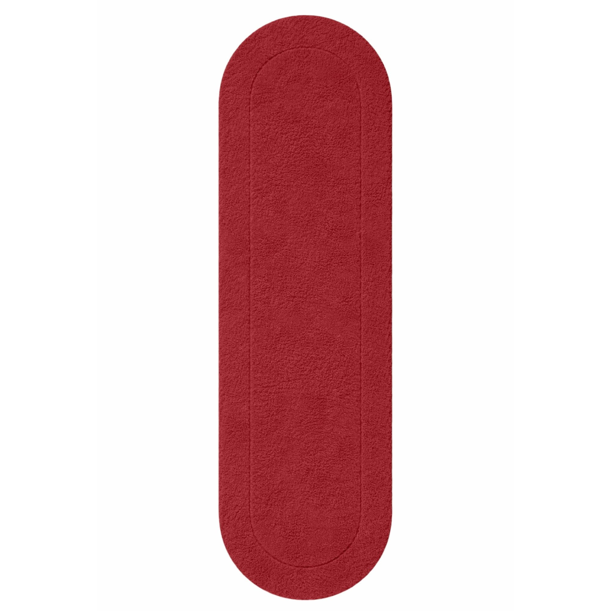 Superior Oval Bordered Cotton Washable Non-Slip Bath Rug, Runner Size, Burgundy