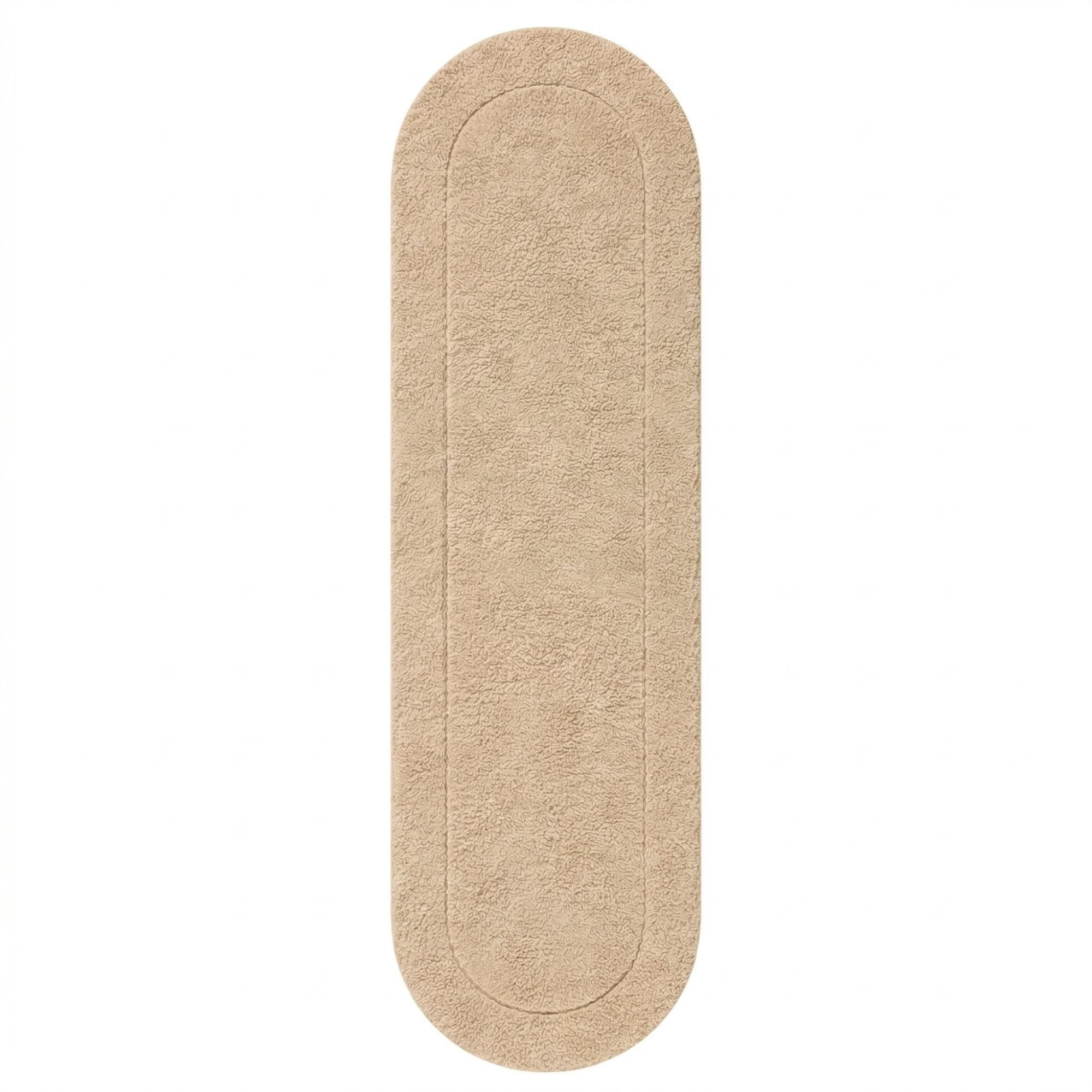 Superior Oval Bordered Cotton Washable Non-Slip Bath Rug, Runner Size, Ivory