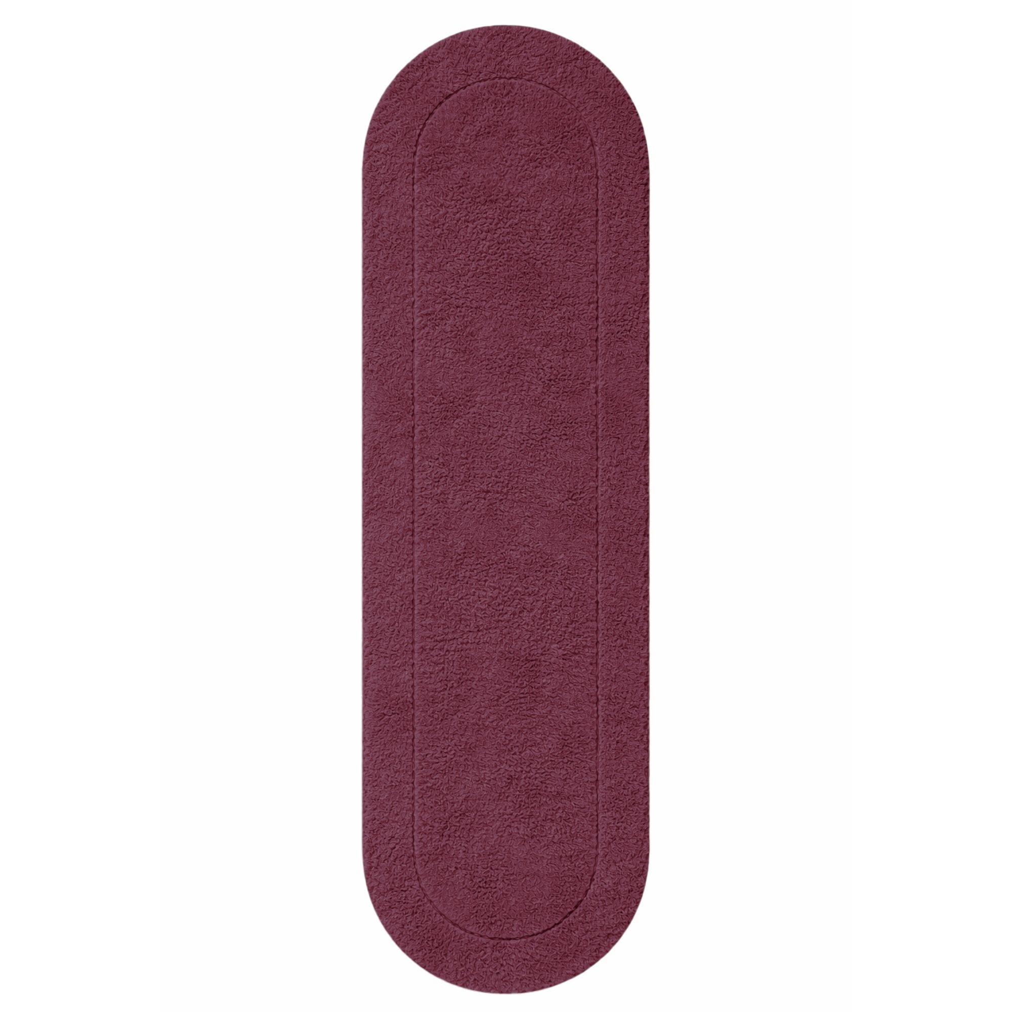 Superior Oval Bordered Cotton Washable Non-Slip Bath Rug, Runner Size, Plum