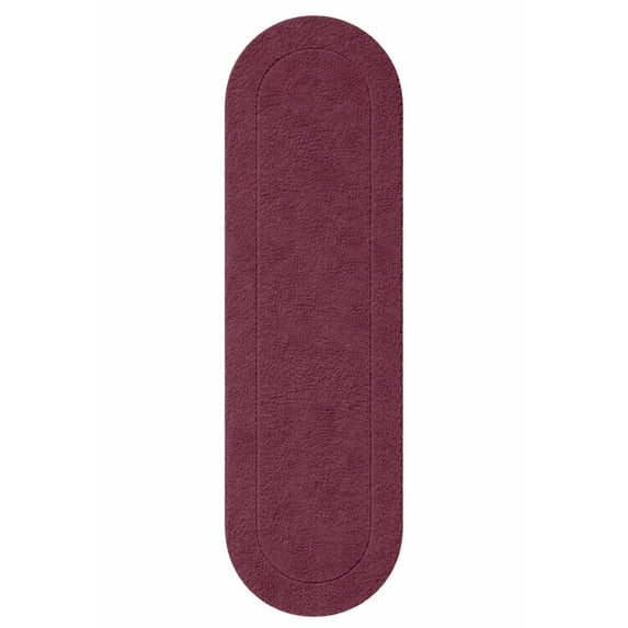 Superior Oval Bordered Cotton Washable Non-Slip Bath Rug, Runner Size, Plum
