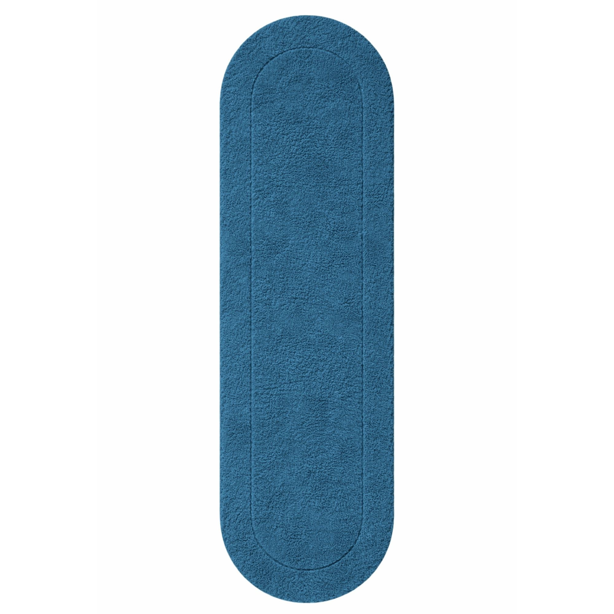 Superior Oval Bordered Cotton Washable Non-Slip Bath Rug, Runner Size, Sapphire