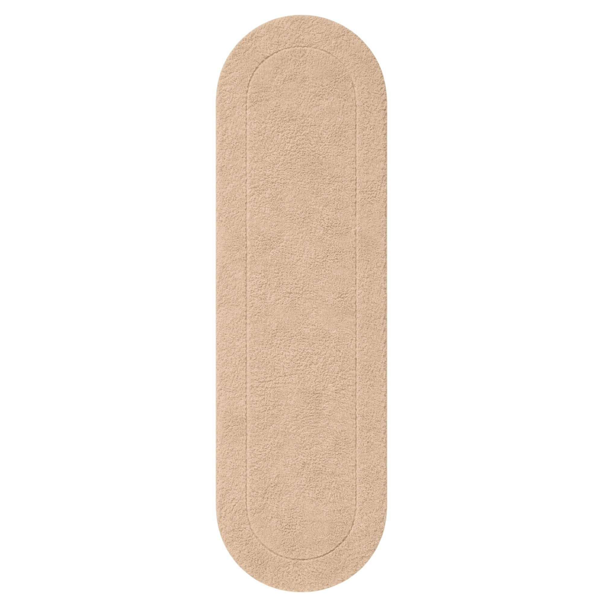 Superior Oval Bordered Cotton Washable Non-Slip Bath Rug, Runner Size, Taupe