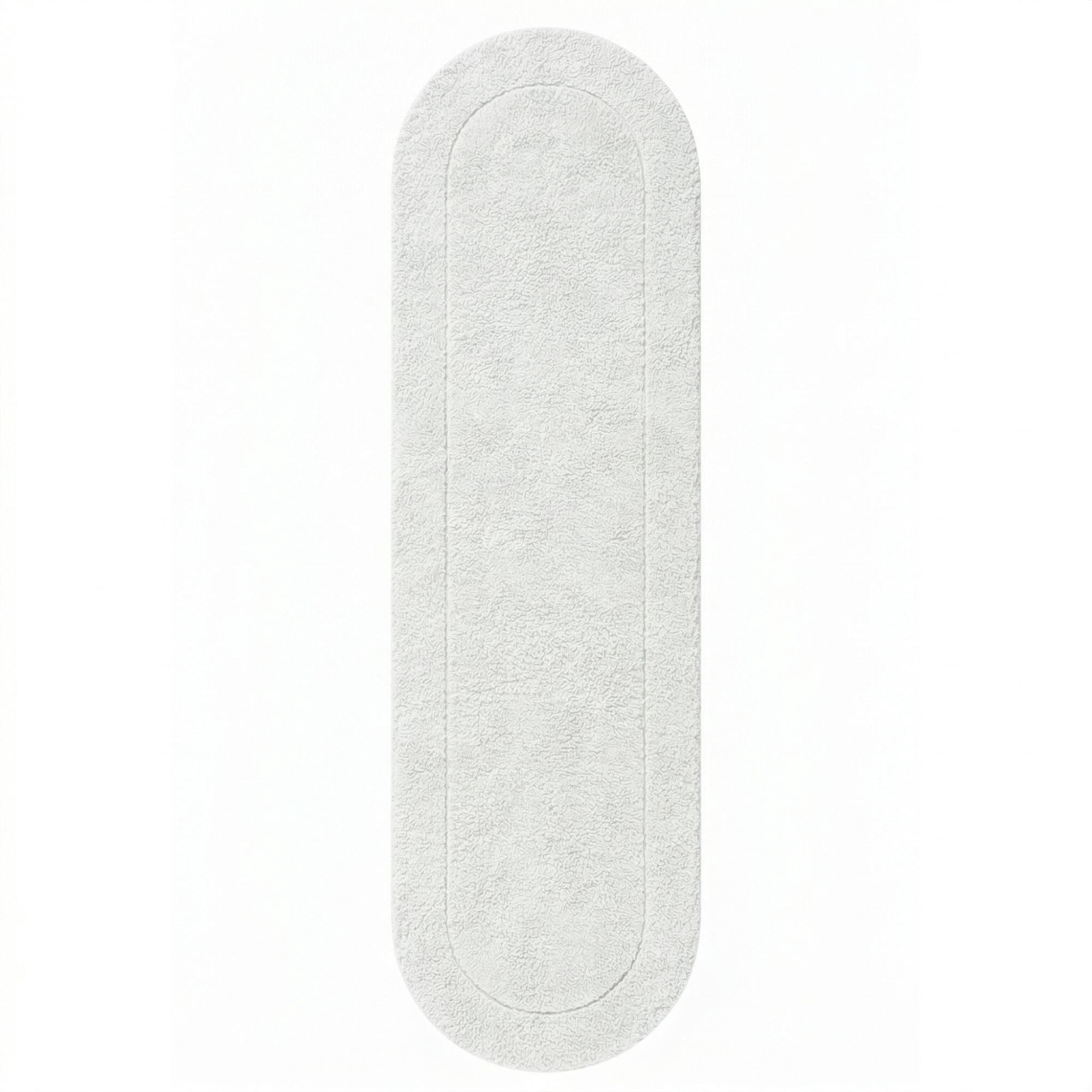 Superior Oval Bordered Cotton Washable Non-Slip Bath Rug, Runner Size, White