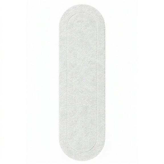 Superior Oval Bordered Cotton Washable Non-Slip Bath Rug, Runner Size, White