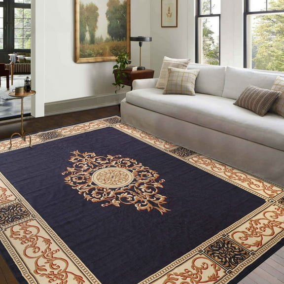 Superior Oversized Medallion Indoor Area Rug, 12' x 15', Midnight Blue