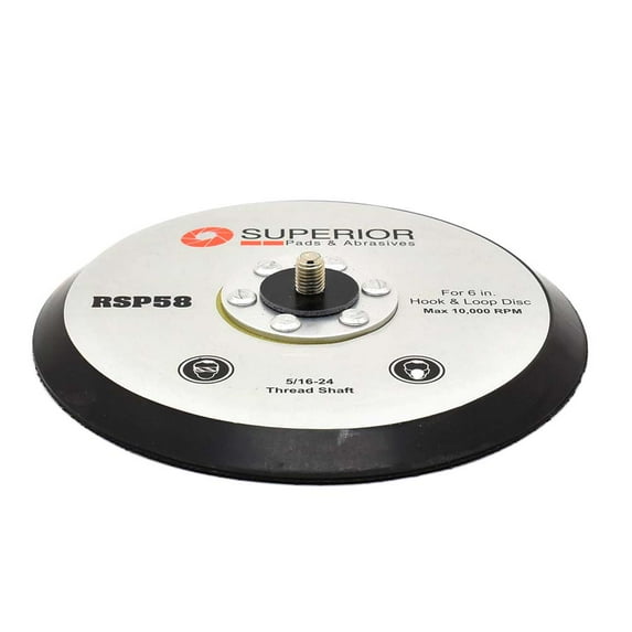 Superior Pads and Abrasives RSP58 6 Inch No Hole Hook & Loop Sanding Pad 5/16-Inch-24 Threaded Shaft