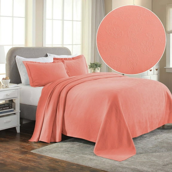 Supeior Paisley Cotton Decorative 3-Piece Bedspread Set, All Season Breathable Bedspreads, Full, Coral