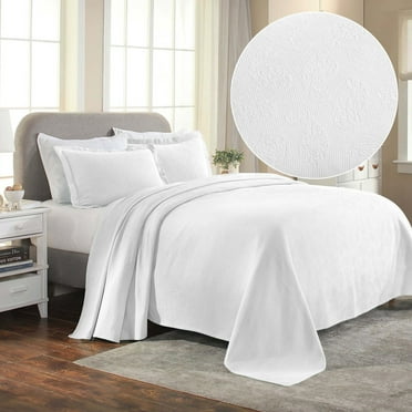 Superior Paisley Cotton Decorative Bedspread and Sham Set, Full, White