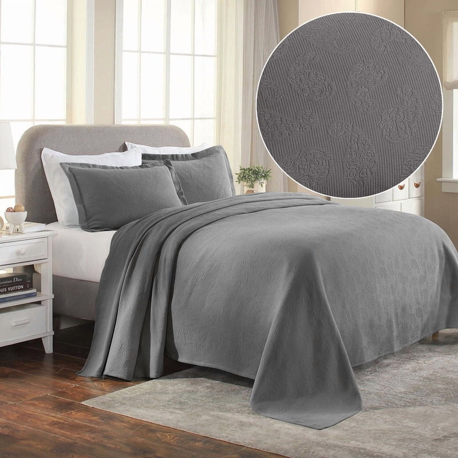 Supeior Paisley Cotton Decorative 3-Piece Bedspread Set, All Season Breathable Bedspreads, King, Grey