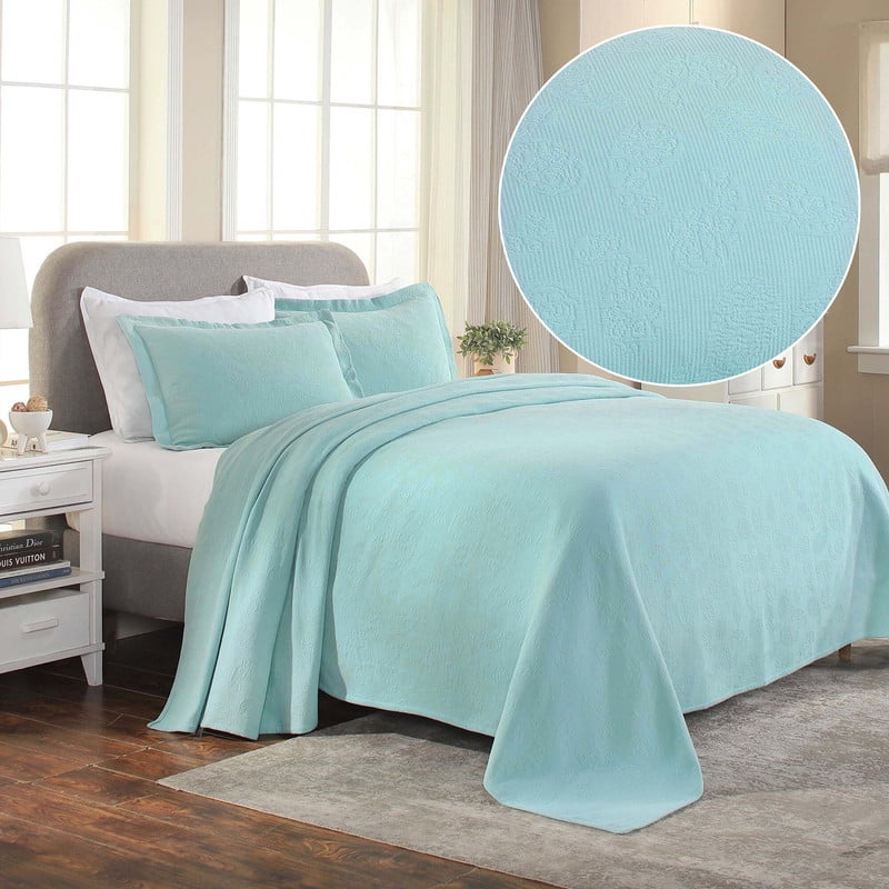 Supeior Paisley Cotton Decorative 3-Piece Bedspread Set, All Season Breathable Bedspreads, Queen, Aqua