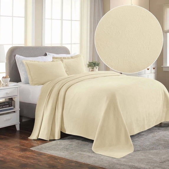 Supeior Paisley Cotton Decorative 3-Piece Bedspread Set, All Season Breathable Bedspreads, Queen, Ivory