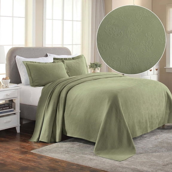 Supeior Paisley Cotton Decorative 3-Piece Bedspread Set, All Season Breathable Bedspreads, Queen, Sage