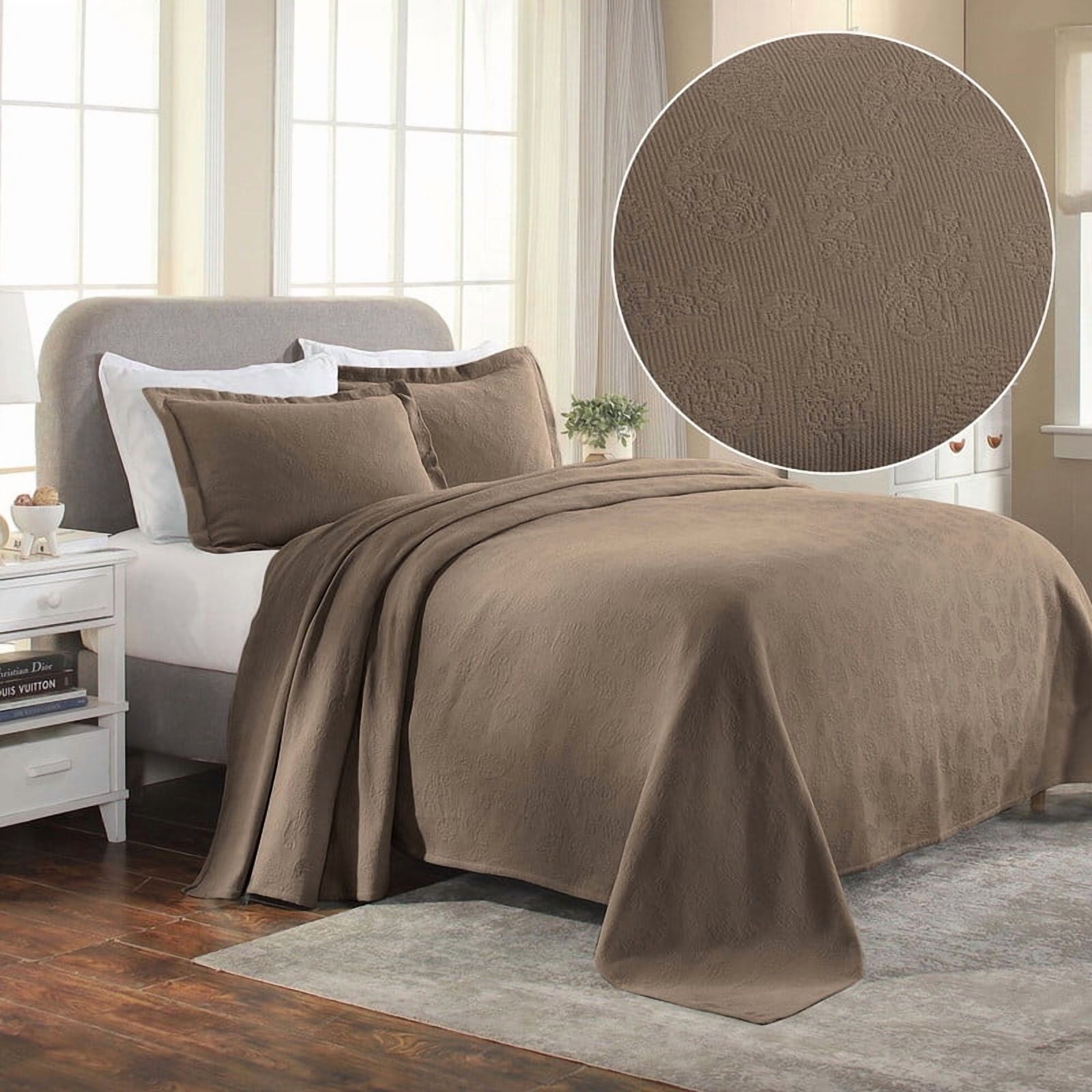 Supeior Paisley Cotton Decorative 2-Piece Bedspread Set, All Season Breathable Bedspreads, Twin, Taupe