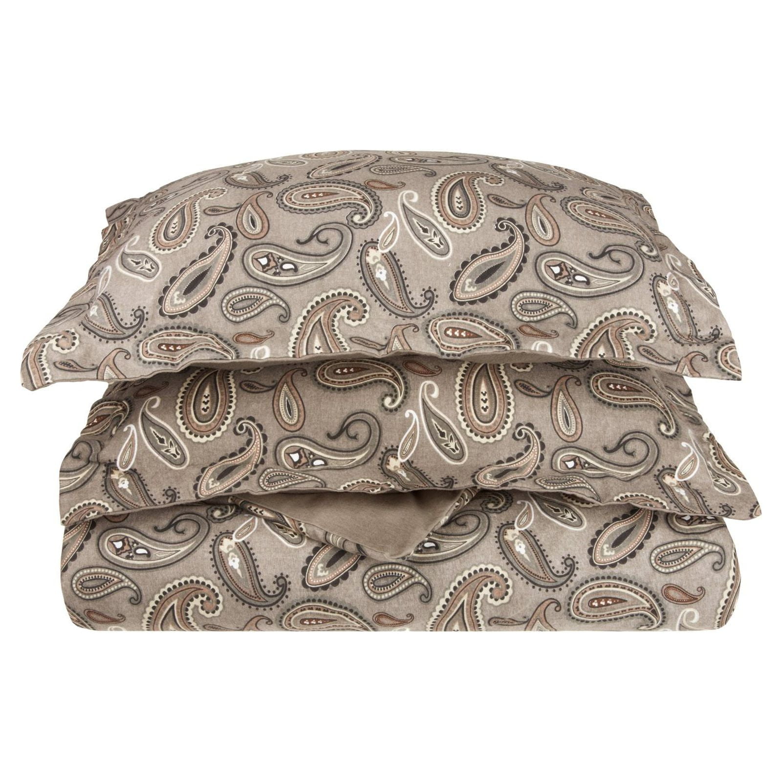 Full/Queen Grey Paisley Cotton Flannel Duvet Cover Set