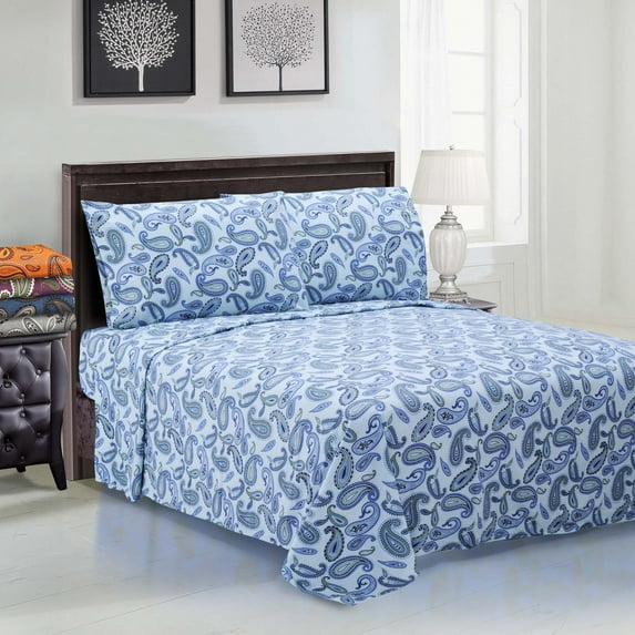 Superior Paisley Flannel Cotton Duvet Set, Full/ Queen, Light Blue