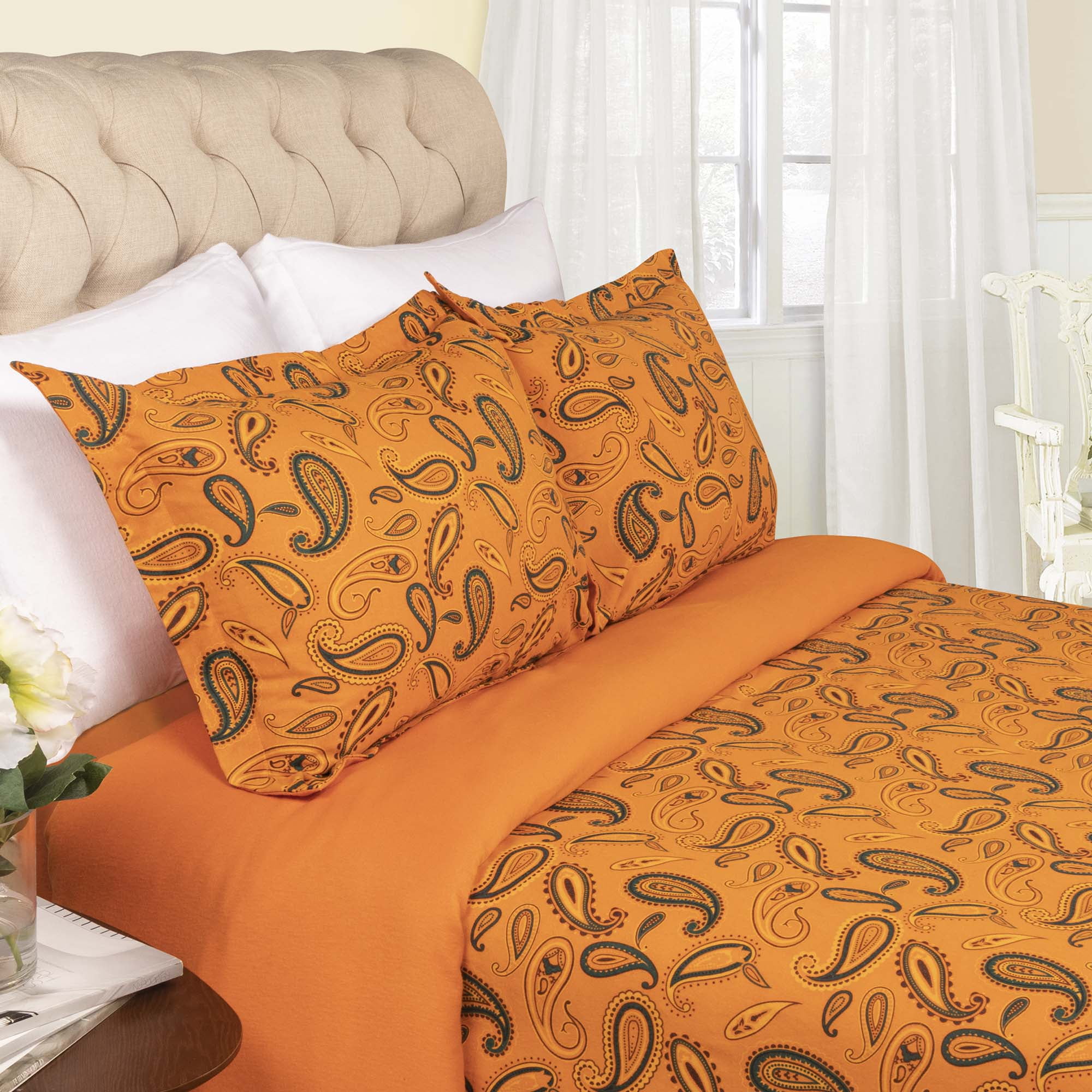 Twin Pumpkin Paisley Cotton Flannel Duvet Cover Set