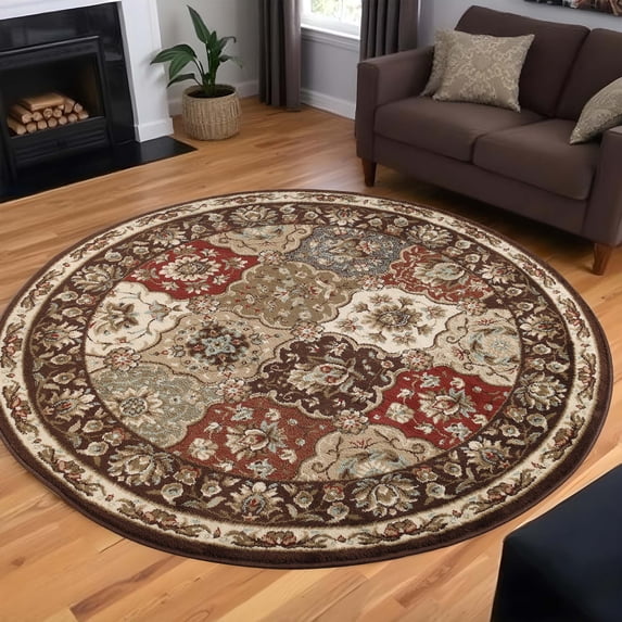 Superior Palmyra Floral Classic Indoor Area Rug, Chocolate, 5' Round