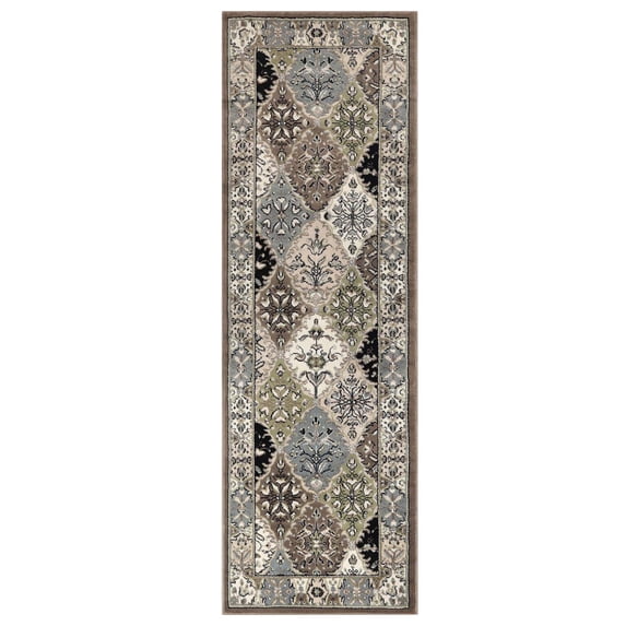Superior Paloma Modern Damask Indoor Runner Rug, 2' 7" x 8', Chocolate
