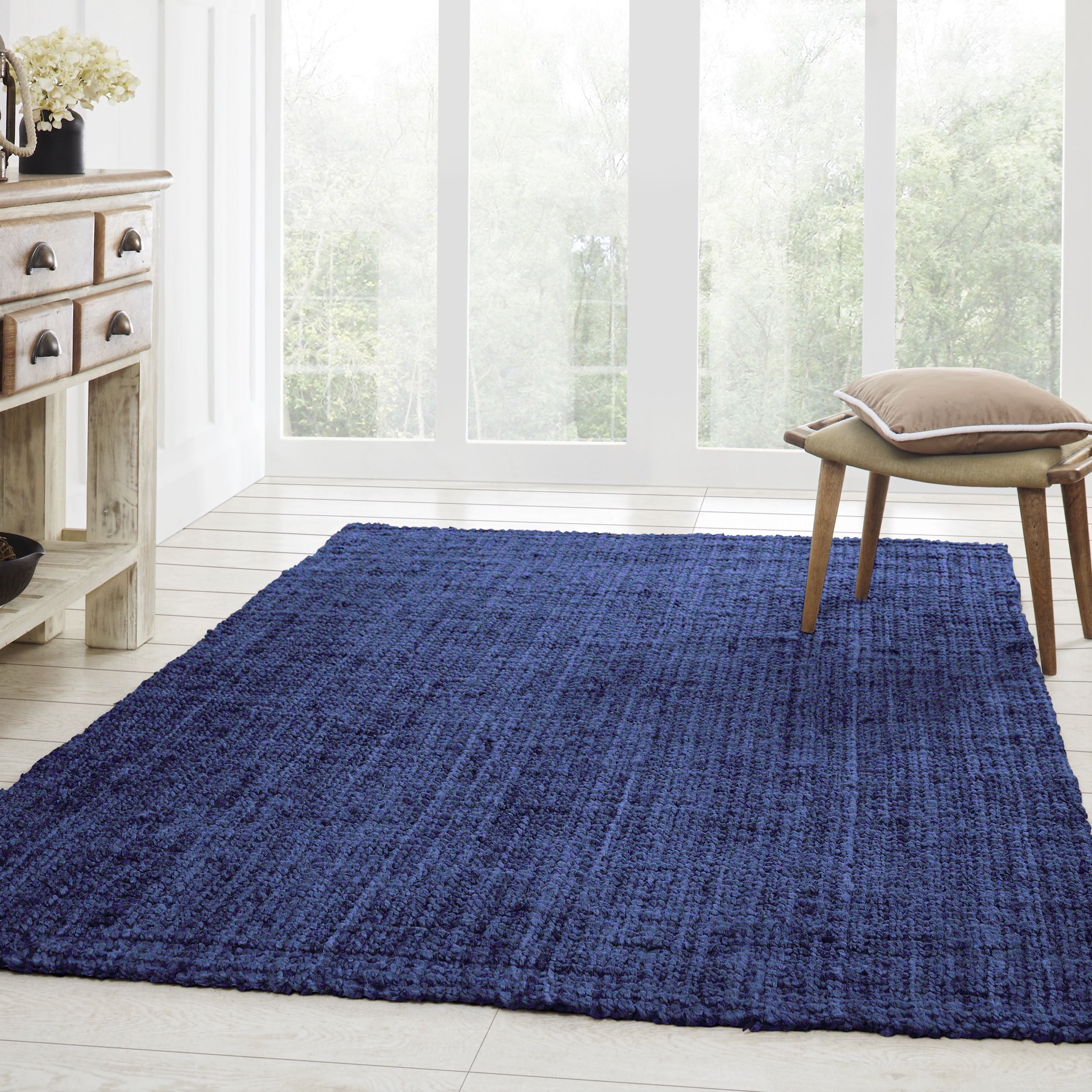 Navy Blue Hand Braided Jute 5'x8' Reversible Area Rug
