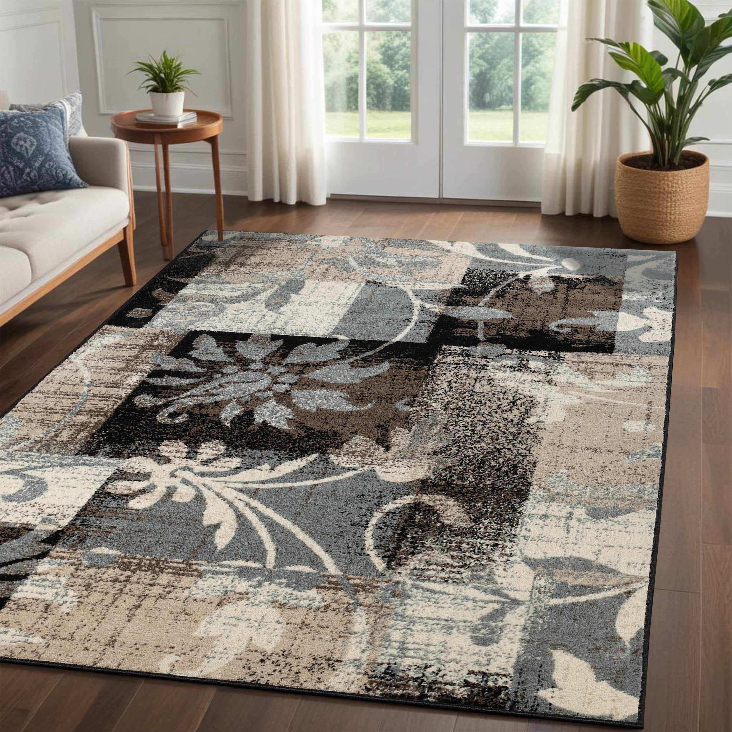 Beige Floral Patchwork 8' x 10' Synthetic Area Rug