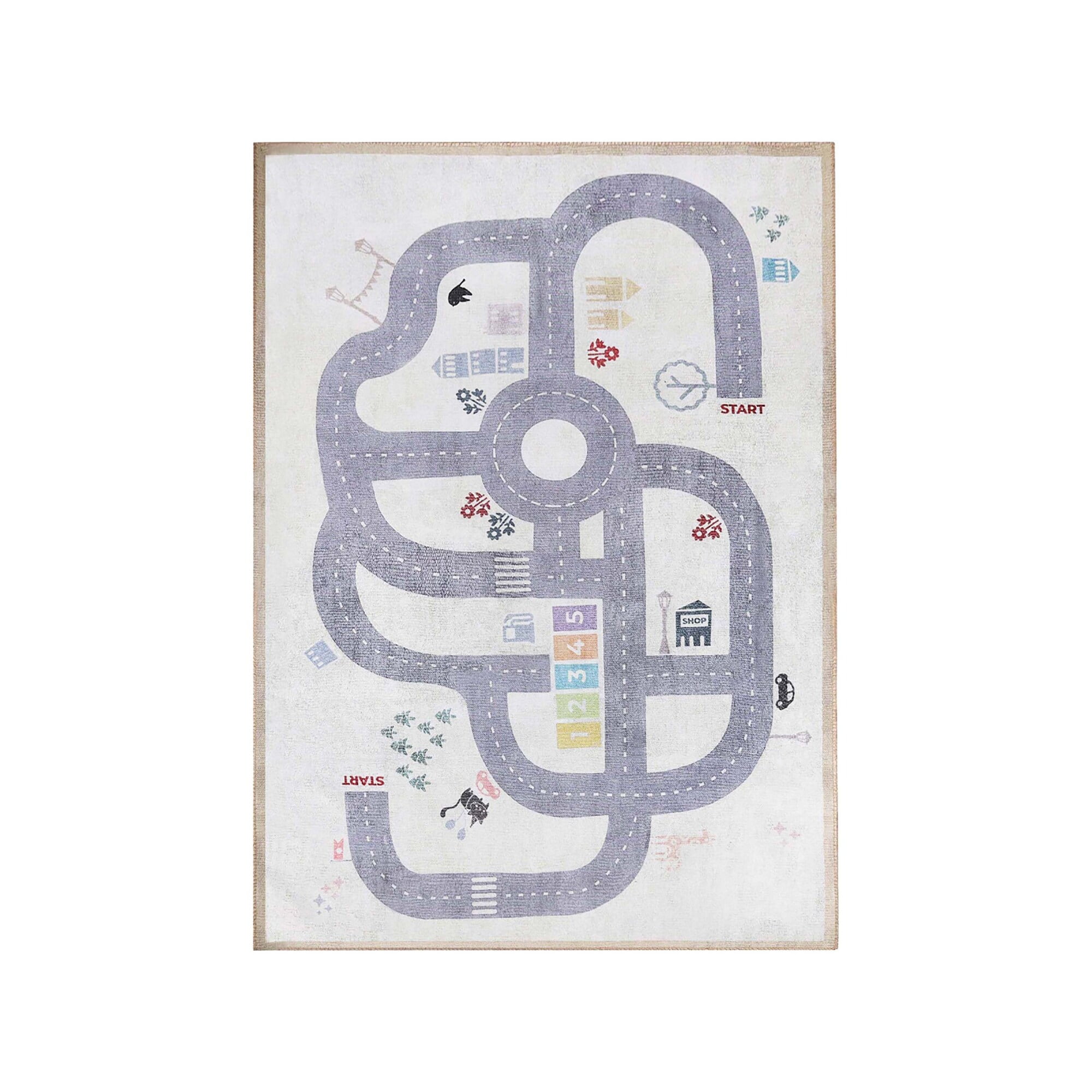 Superior Path Road Non-Slip Kids Washable Indoor Area Rug, 2' x 3', Ivory