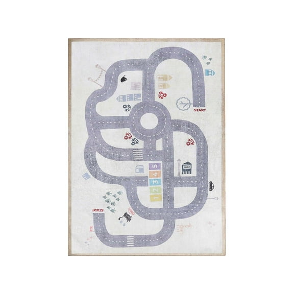 Superior Path Road Non-Slip Kids Washable Indoor Area Rug, 2' x 3', Ivory