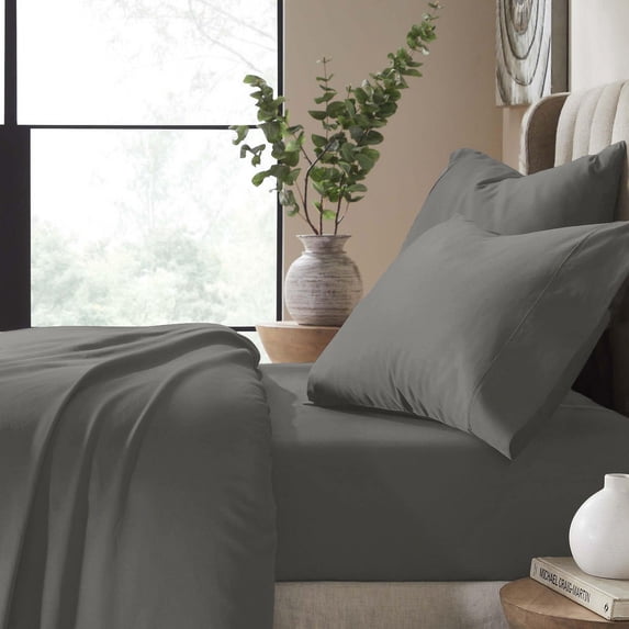 Superior Pavo Cotton 700 Thread Count 15" Deep Pocket Sheet Set, King, Charcoal
