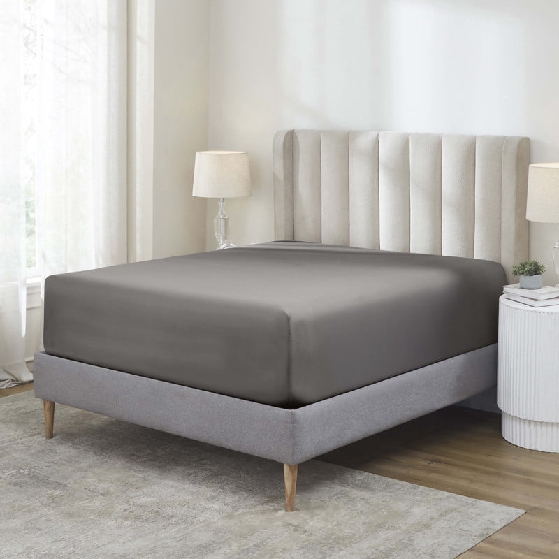 Superior Pavo Cotton 700 Thread Count 18" Deep Pocket Fitted Sheet, Queen, Charcoal
