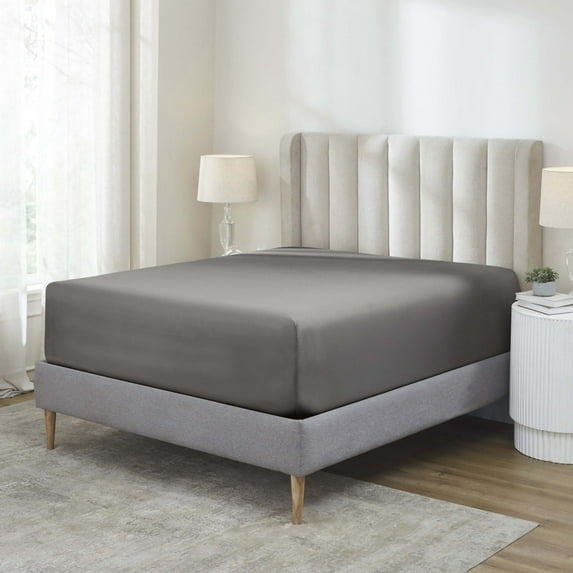 Superior Pavo Cotton 700 Thread Count 18" Deep Pocket Fitted Sheet, Queen, Charcoal