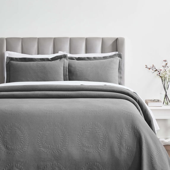 Superior Peploi Cotton Matelasse Bedspread and Sham Set, 3-Piece Breathable All Season Bedspreads, California King, Grey
